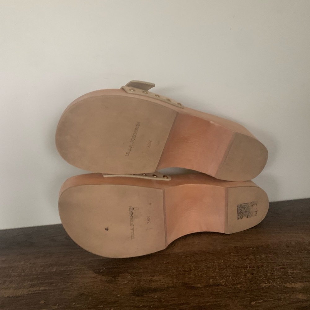 Ulla Johnson Women's Buckle Wooden Clog Slide Sandals Cream Size 38.5 US 8 - Picture 11 of 11